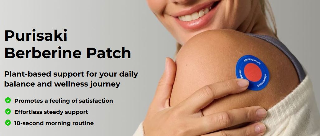 Woman wearing a Purisaki Berberine Patch on her shoulder